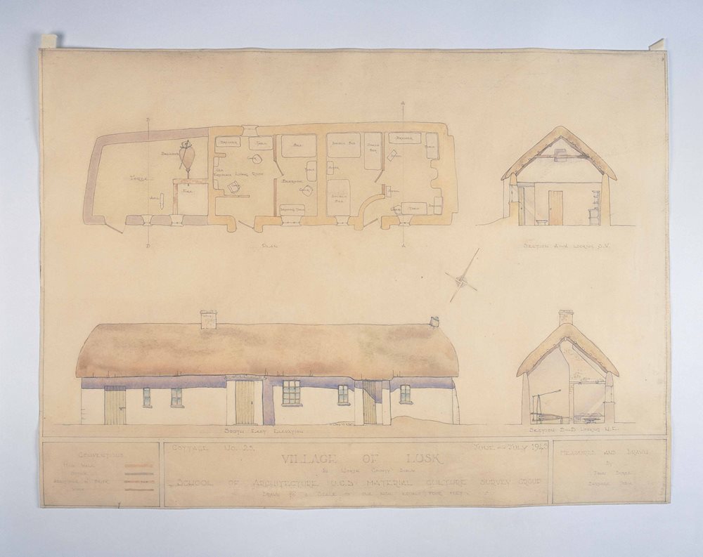 Lusca, Co. Bhaile Átha Cliath, 1943: Líníochtaí Ailtireachta agus Pictiúir Uiscedhatha de Thithe Traidisiúnta