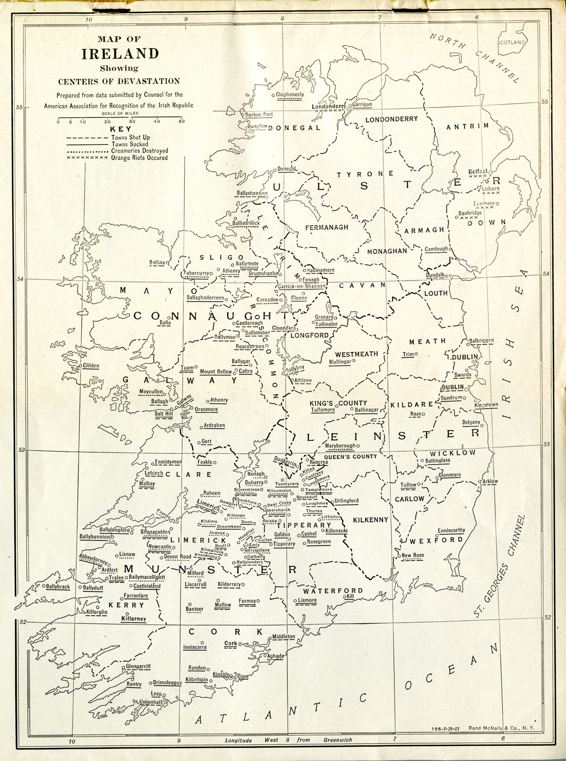British Reprisals - Centres of Devastation, 1920