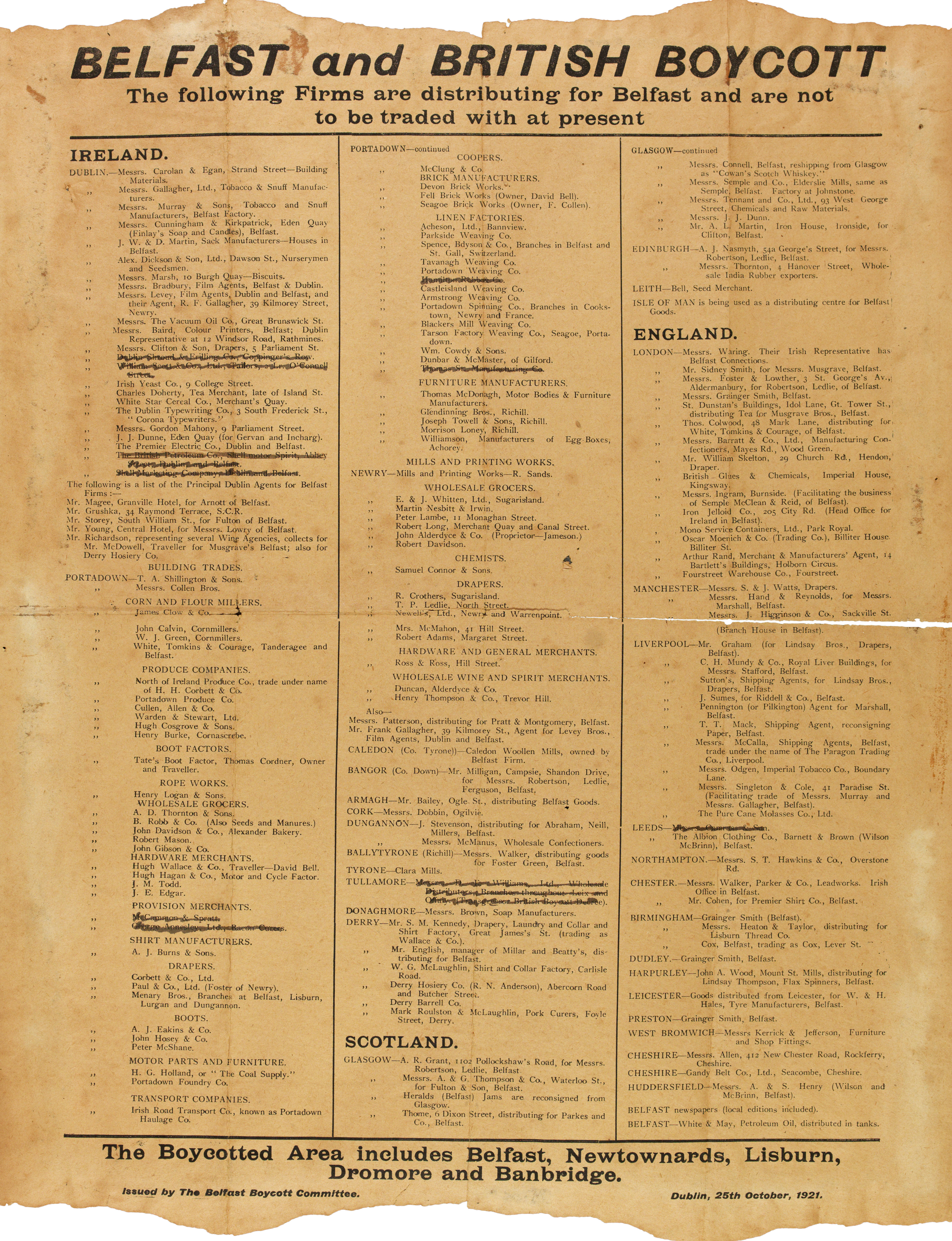 Belfast and British Boycott, 1921