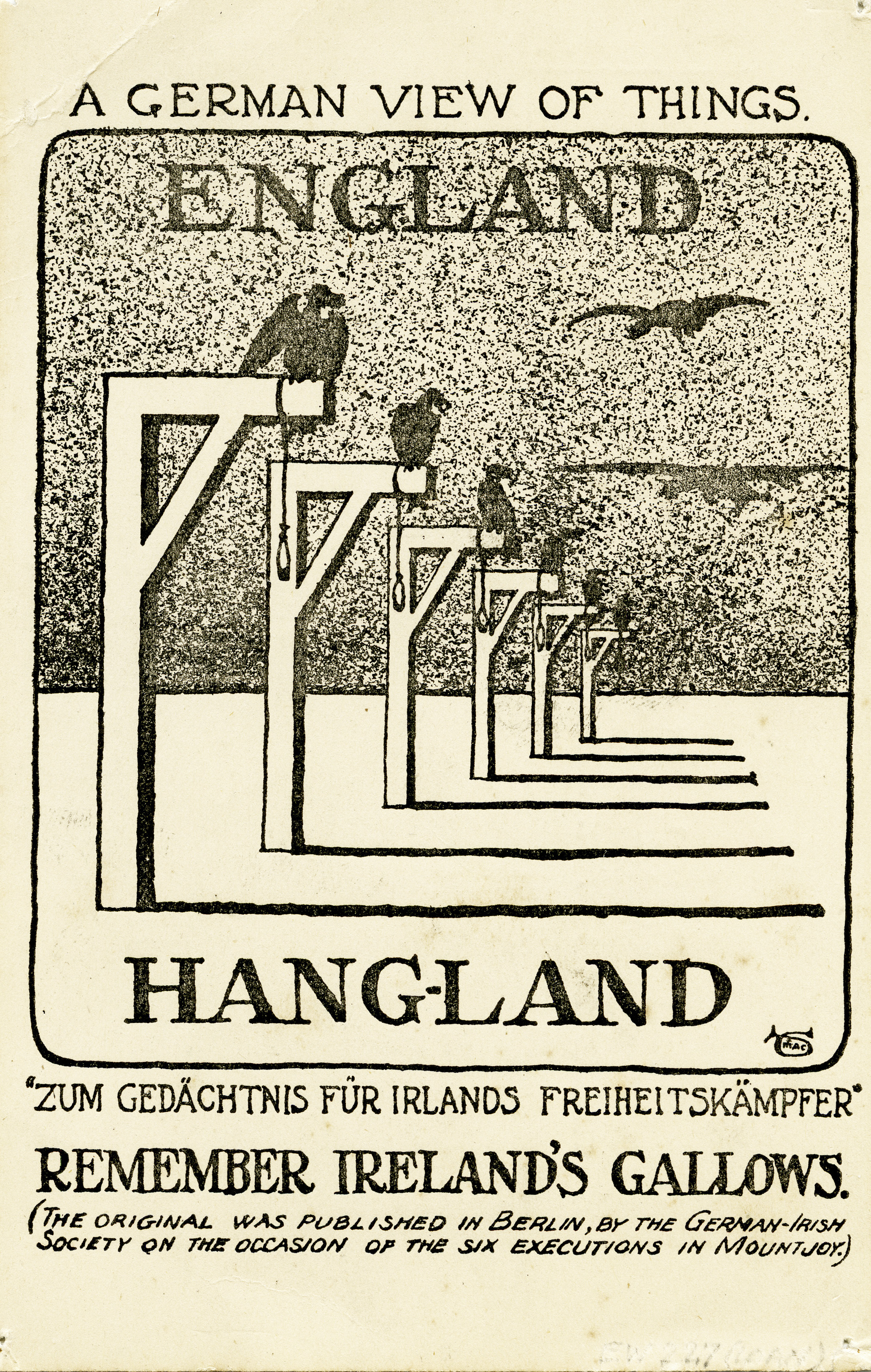 Cartoon postard, England Hangland, 1921