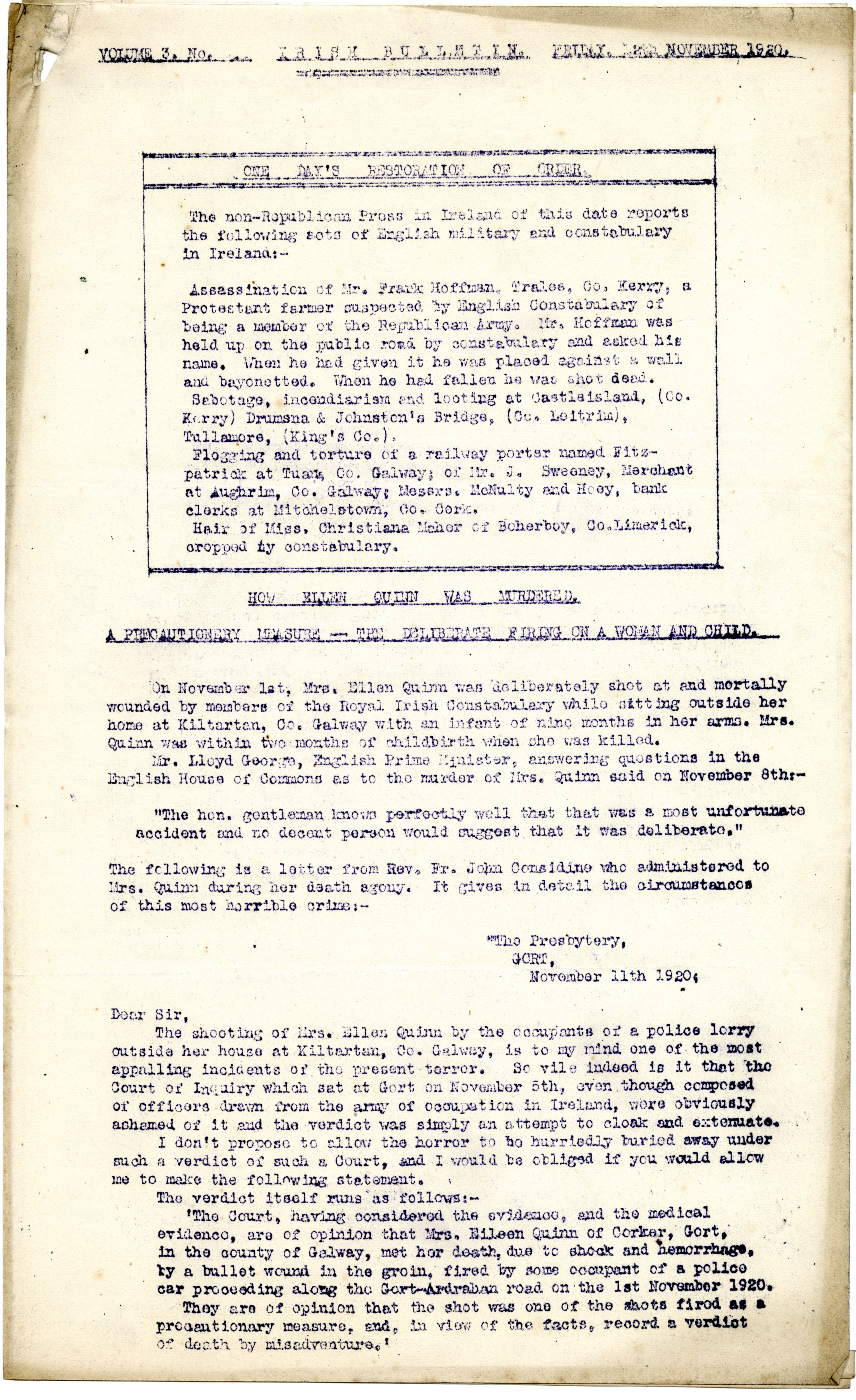 The Irish Bulletin, 12th November 1920